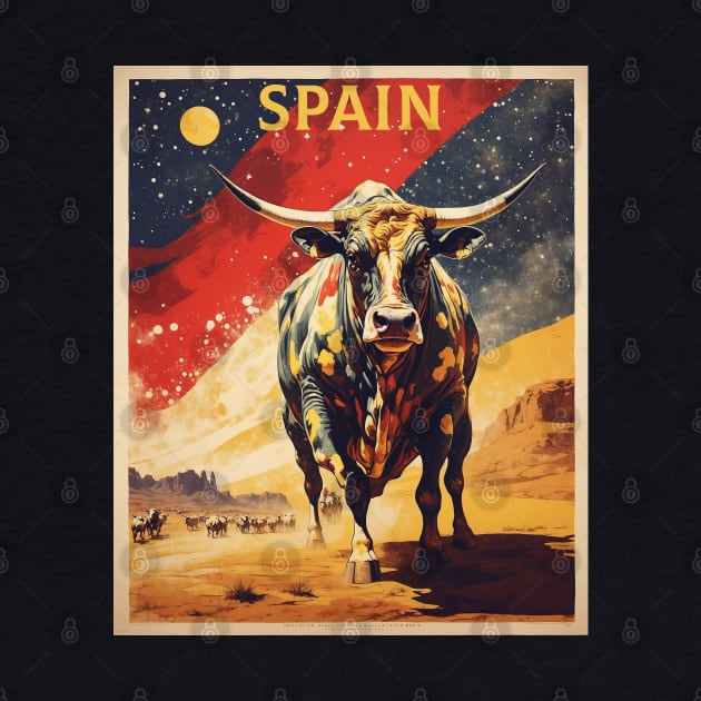 Running of the Bulls Spain Flag Travel Tourism Retro Vintage by TravelersGems